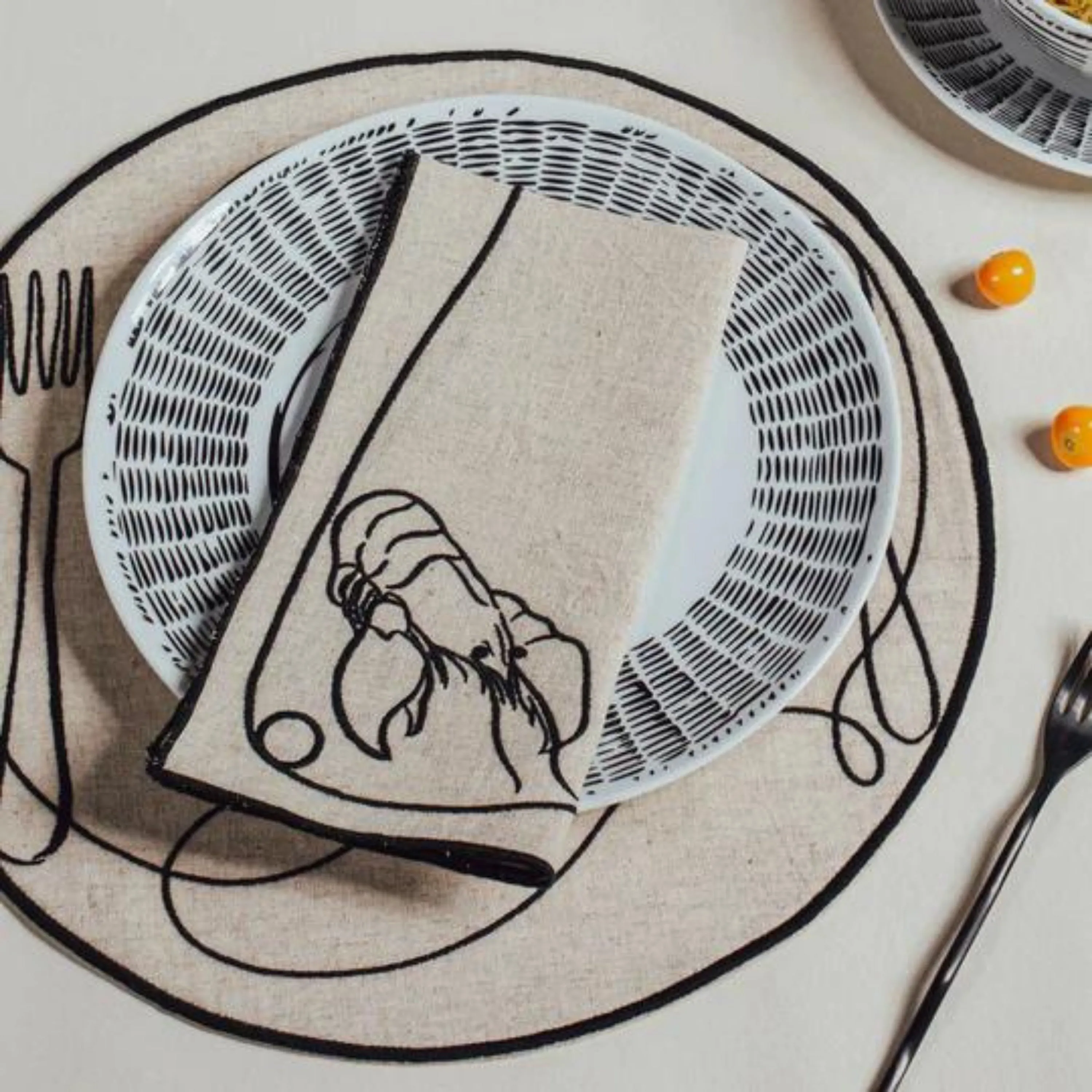 Line Drawing Embroidered Linen Placemat (Set of 4)