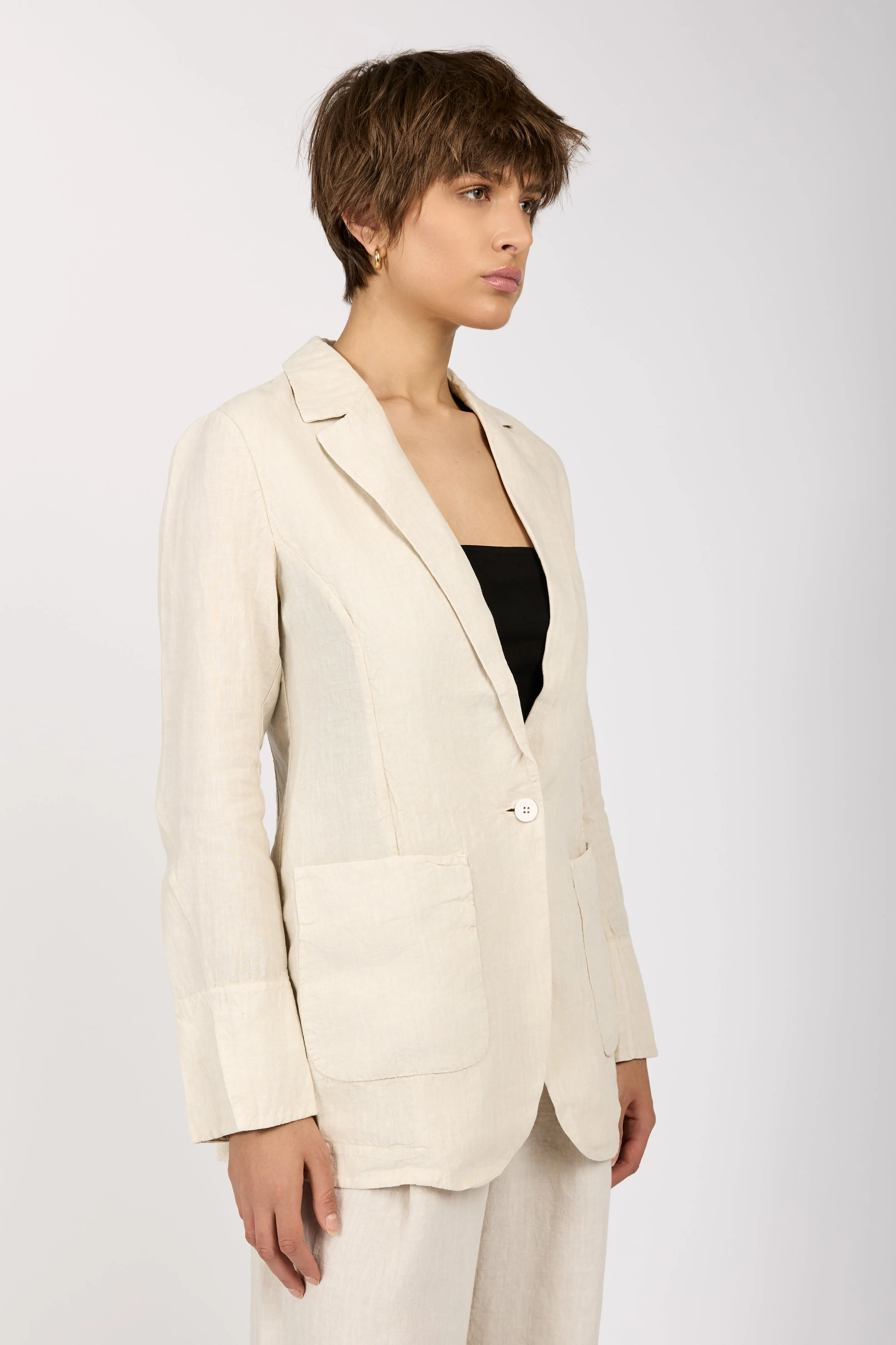 Linen Blazer Jacket in Sand