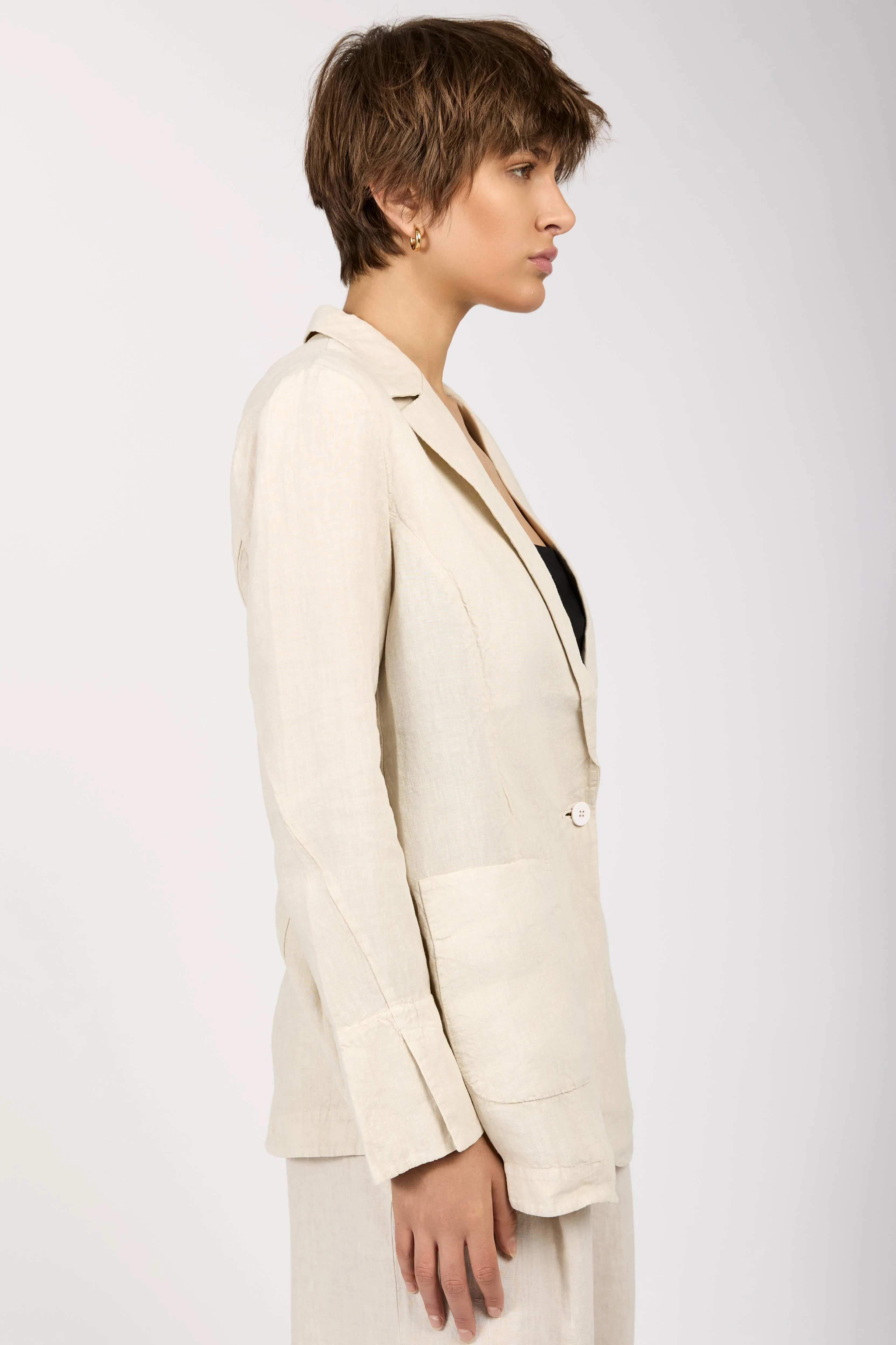 Linen Blazer Jacket in Sand