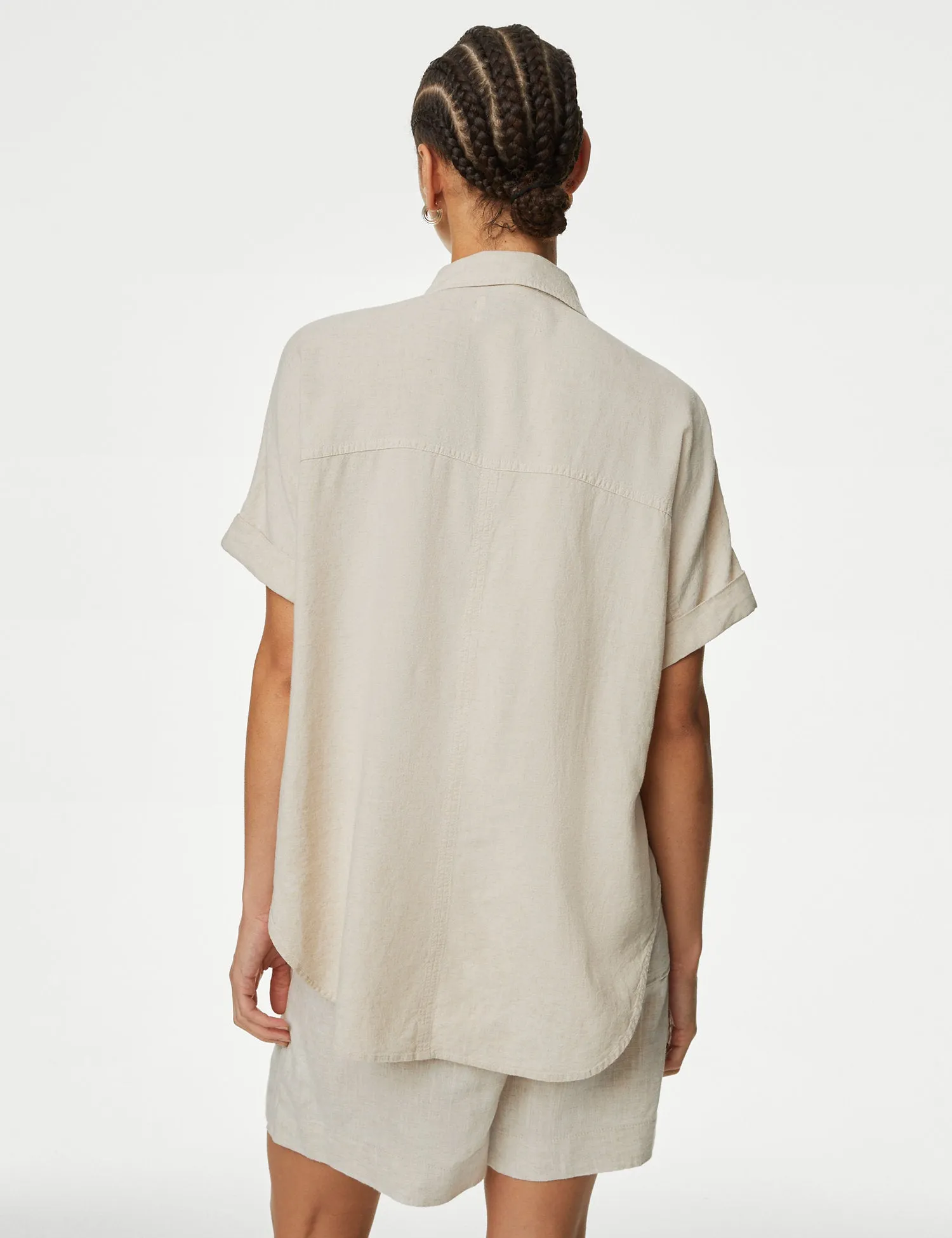 Linen Blend Collared Button Through Shirt