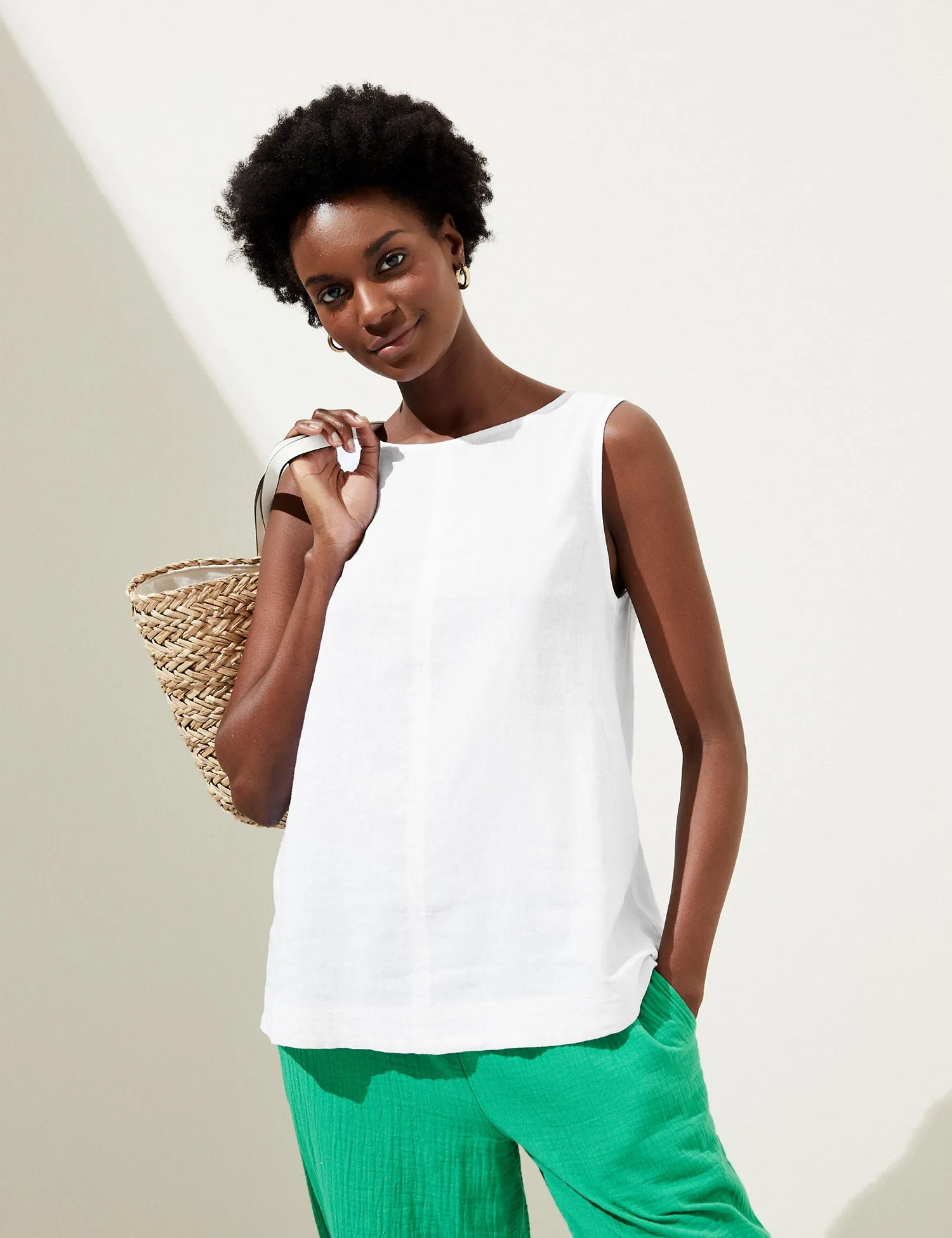 Linen Blend Round Neck Vest Top