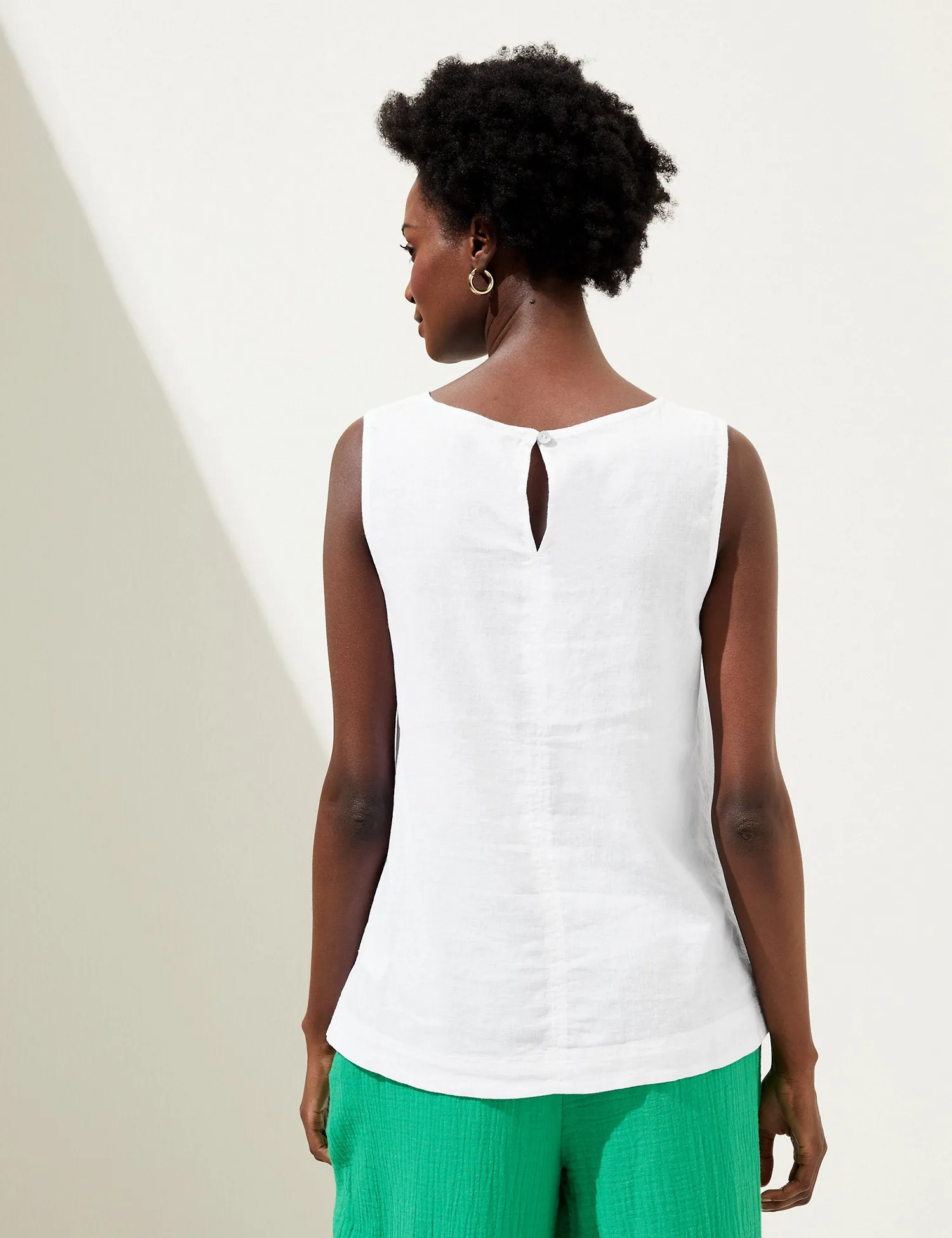 Linen Blend Round Neck Vest Top