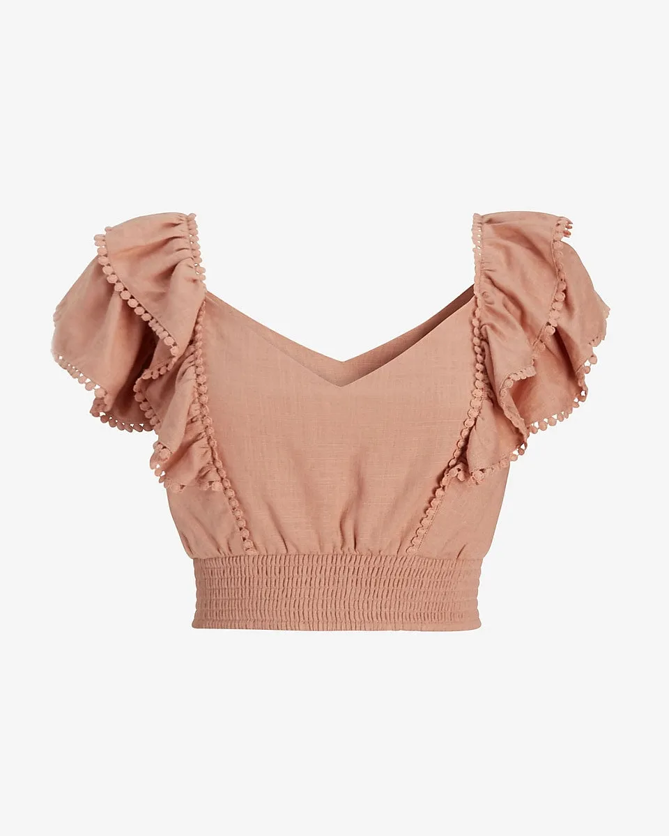 Linen-Blend Tie Back Ruffle Top in Tuscany