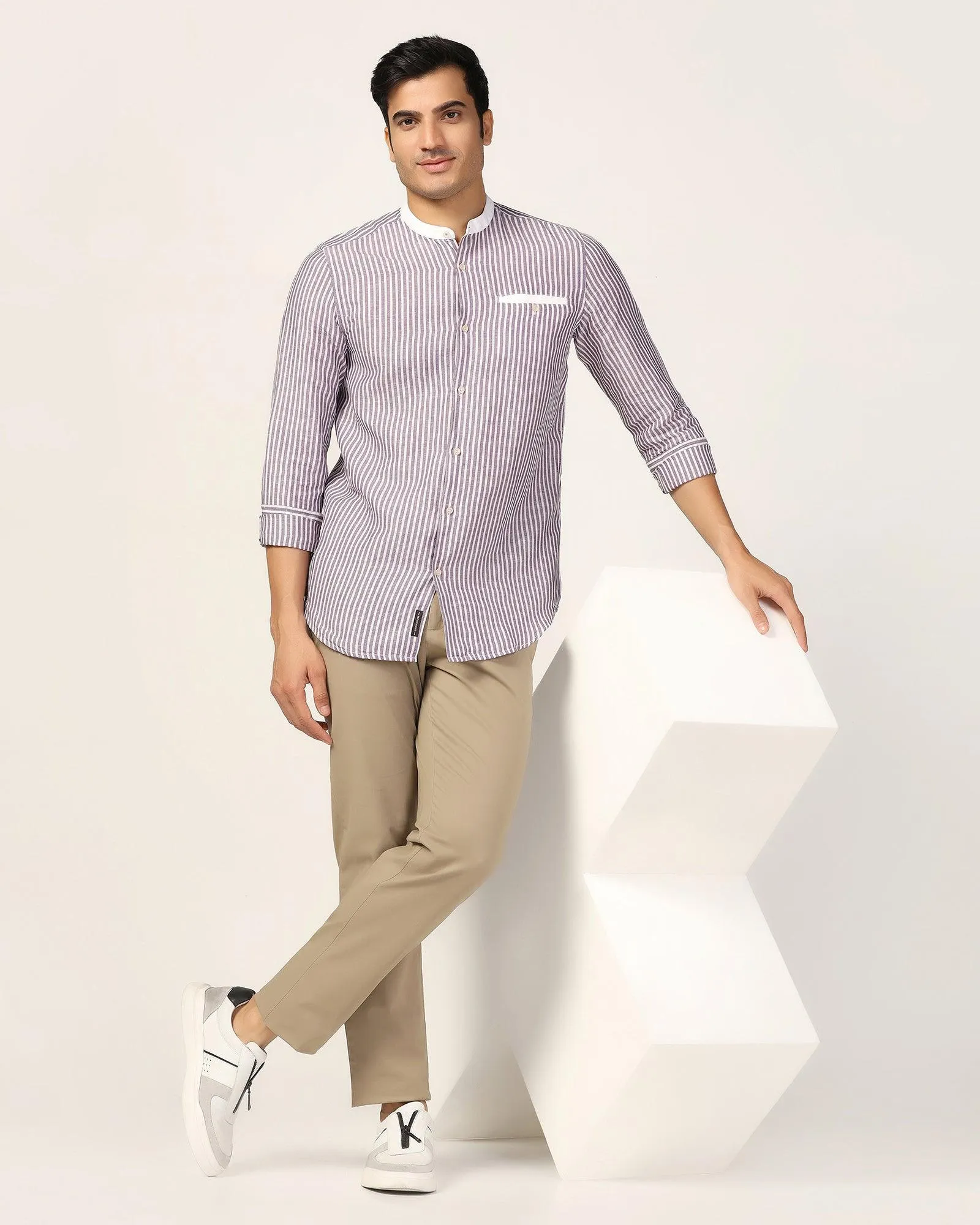 Linen Casual Lavender Stripe Shirt - Fiji