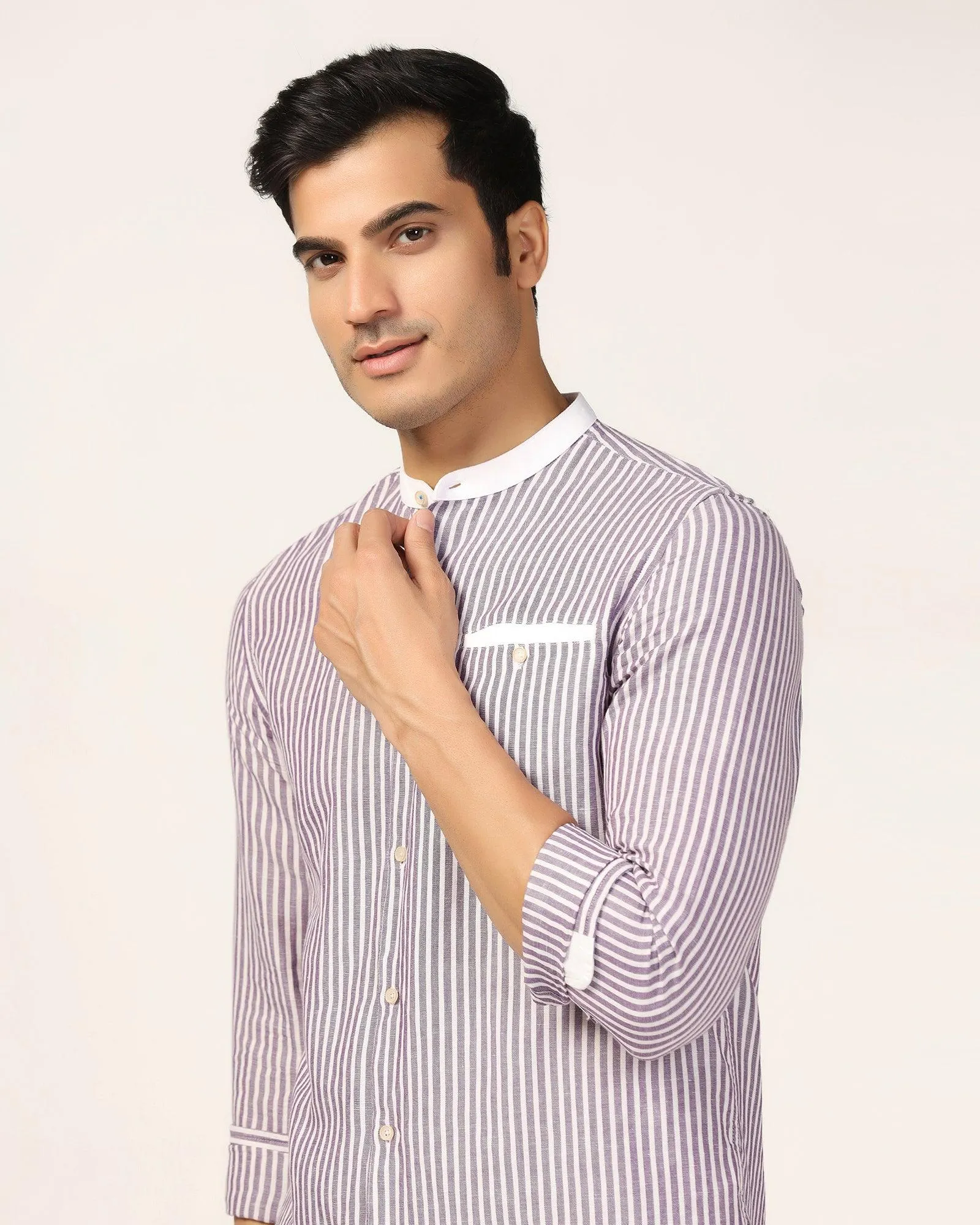 Linen Casual Lavender Stripe Shirt - Fiji