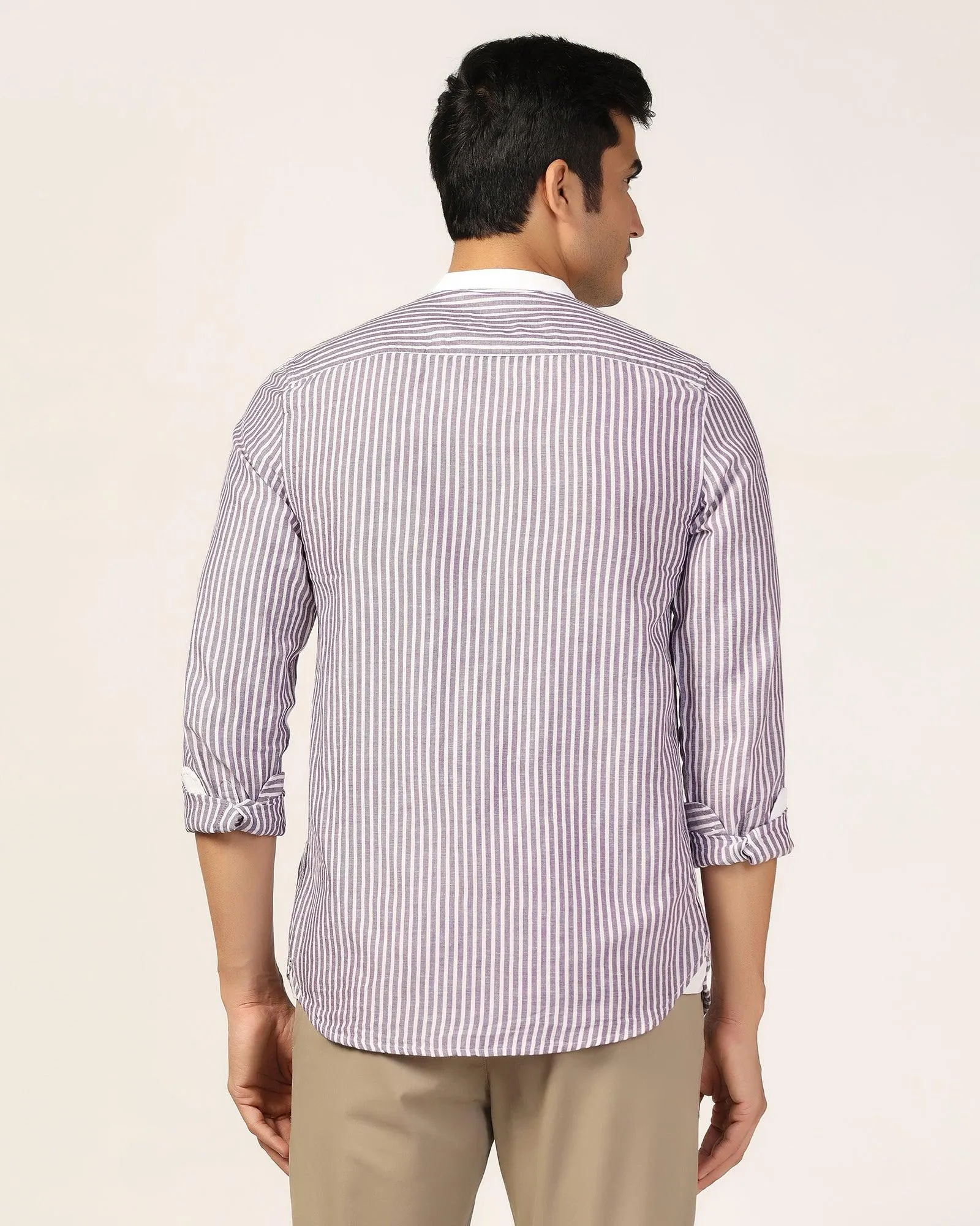 Linen Casual Lavender Stripe Shirt - Fiji