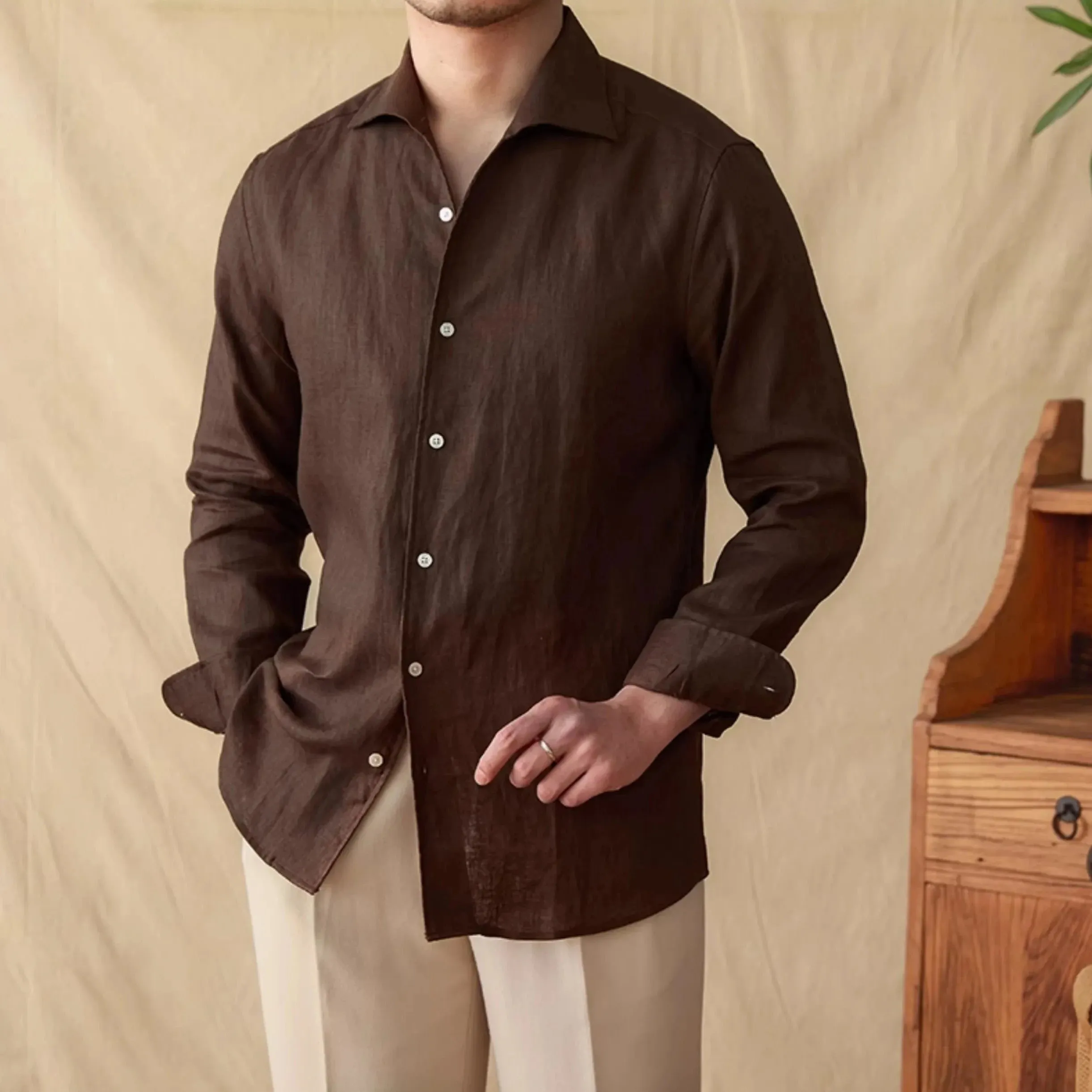 Linen elegant shirt long sleeve