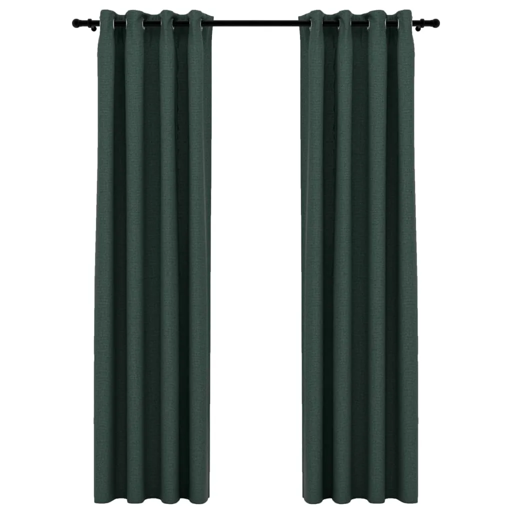 Linen-Look Blackout Curtains with Grommets 2pcs Green 140x225cm