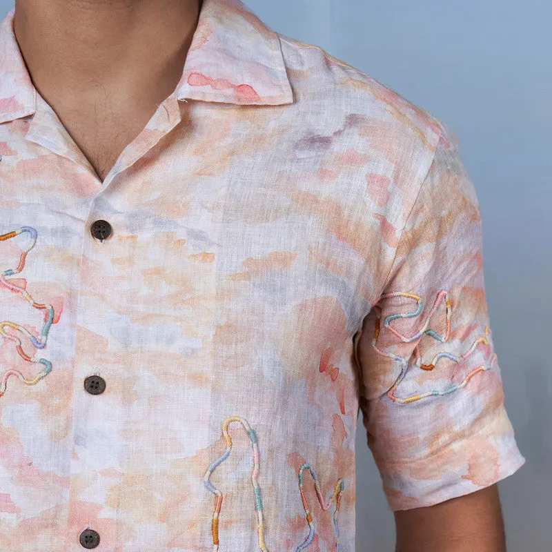 Linen Printed Shirt | Unisex | Hand Embroidered | Multicolour