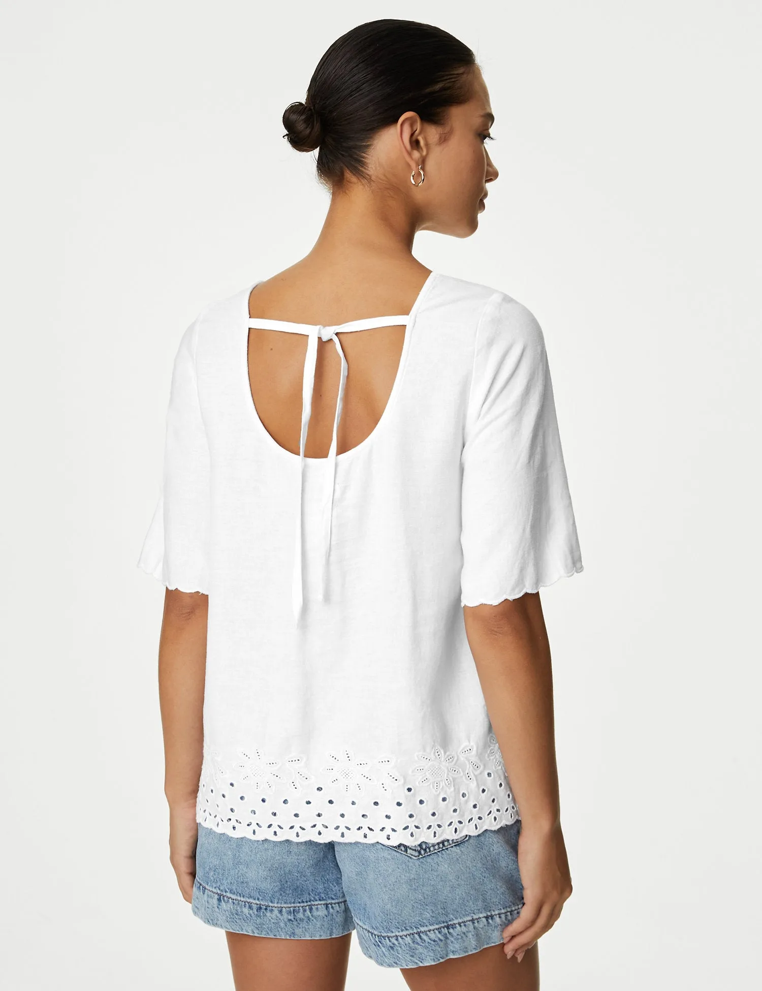 Linen Rich Broderie Regular Fit Top