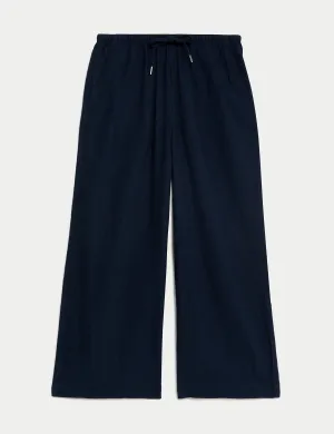 Linen Rich Striped Wide Leg Cropped Trousers