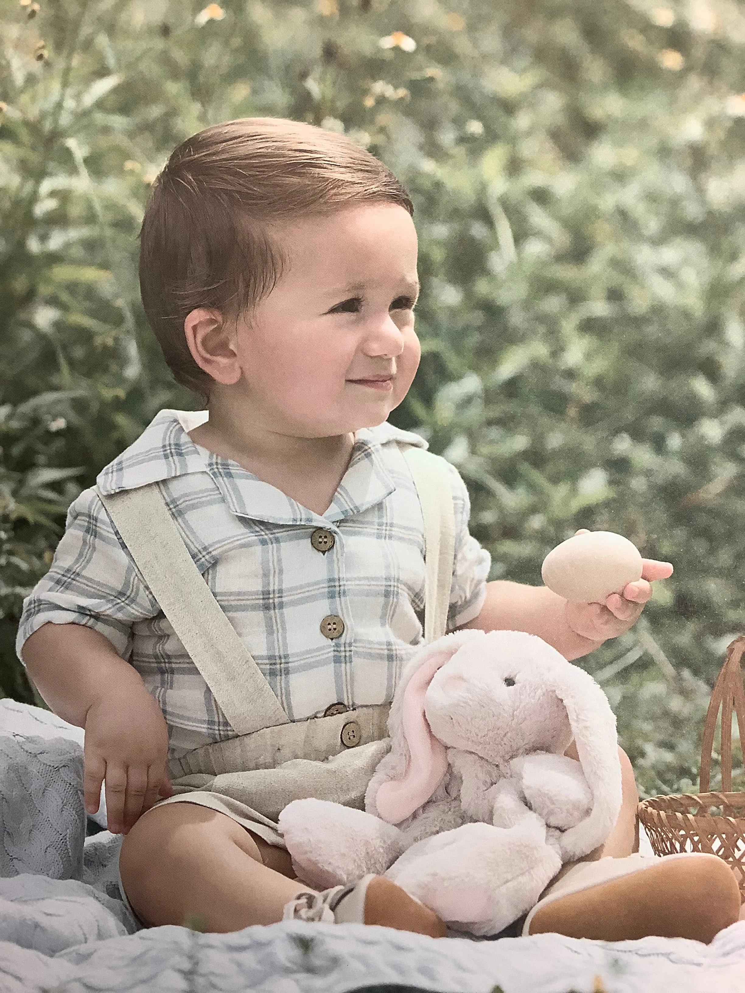 Linen Suspender Shorts & Plaid Organic Shirt by Elegant Baby