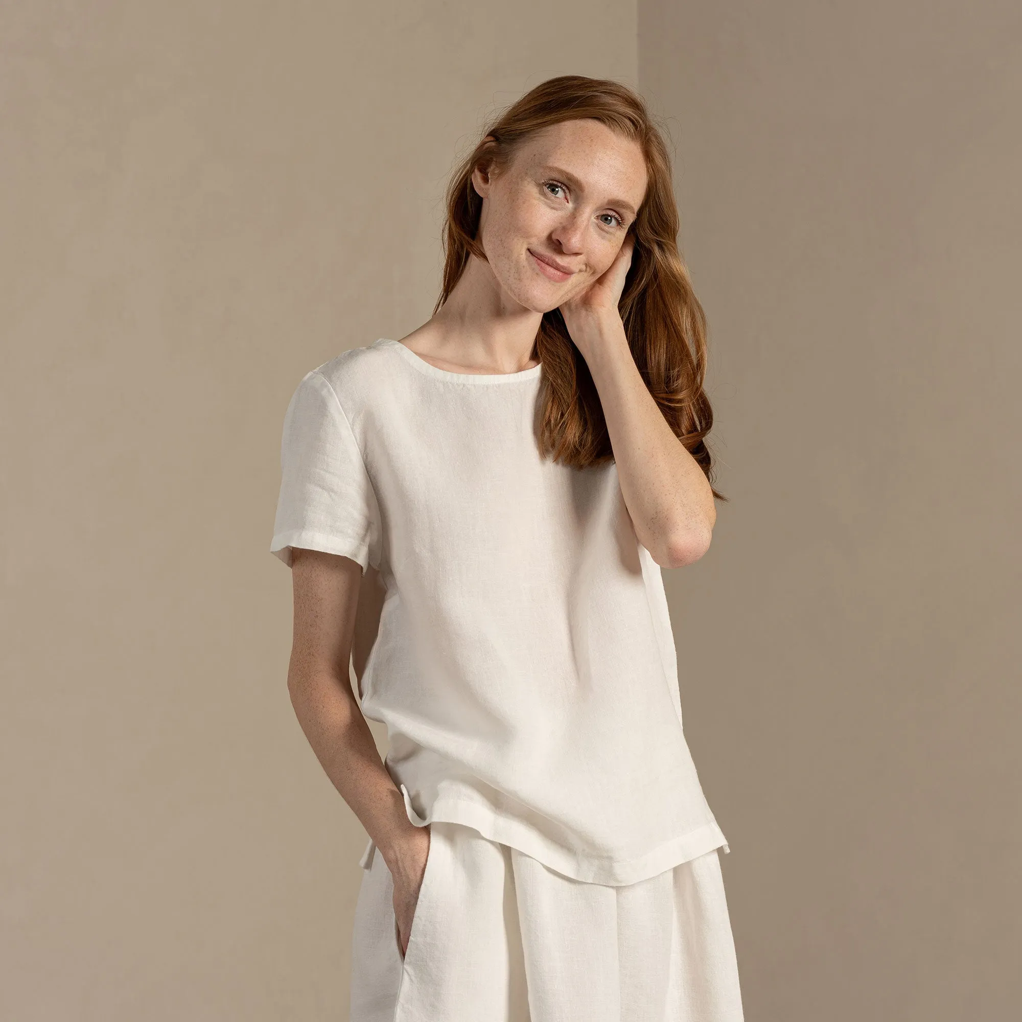 Linen T-Shirt Top Emma Pure White