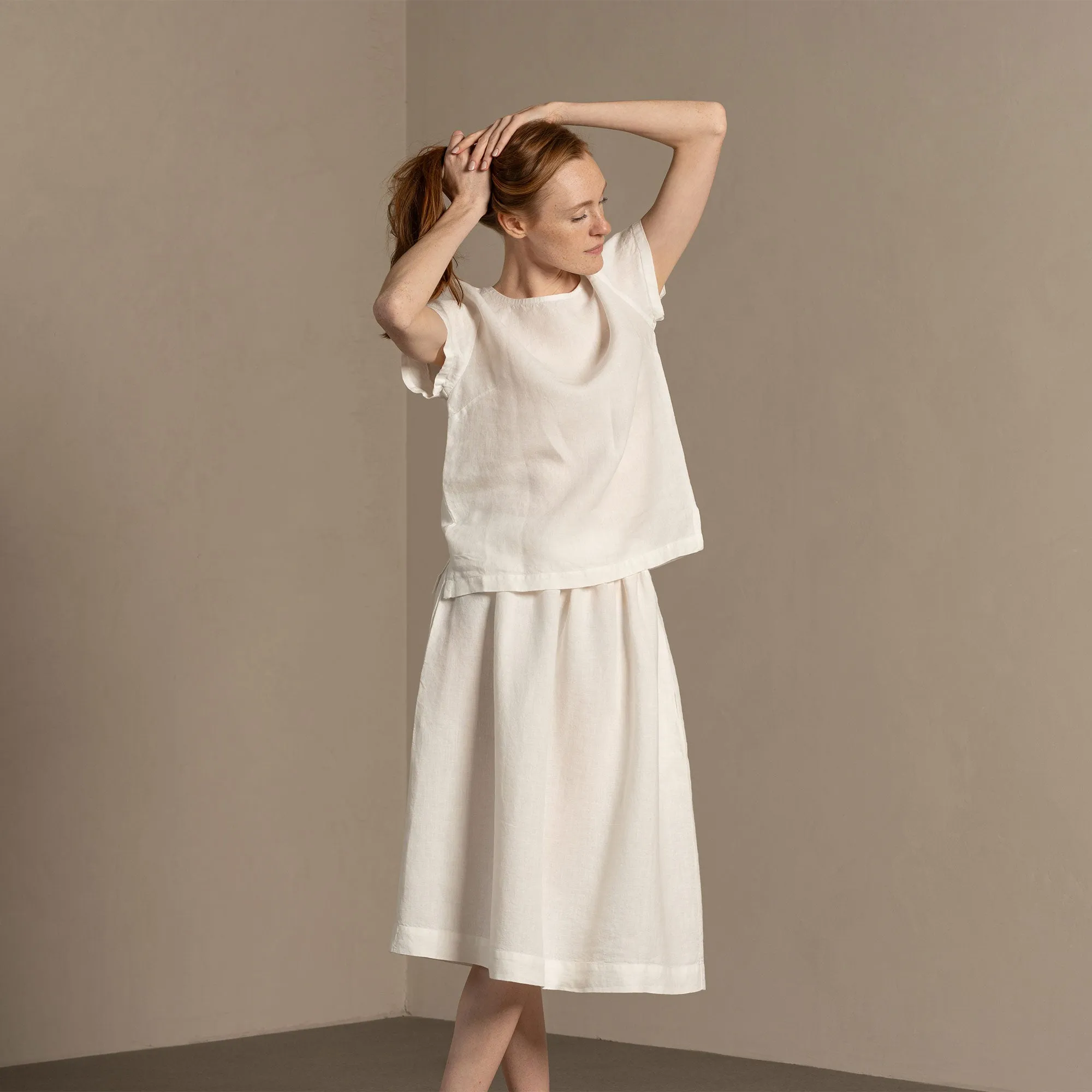 Linen T-Shirt Top Emma Pure White