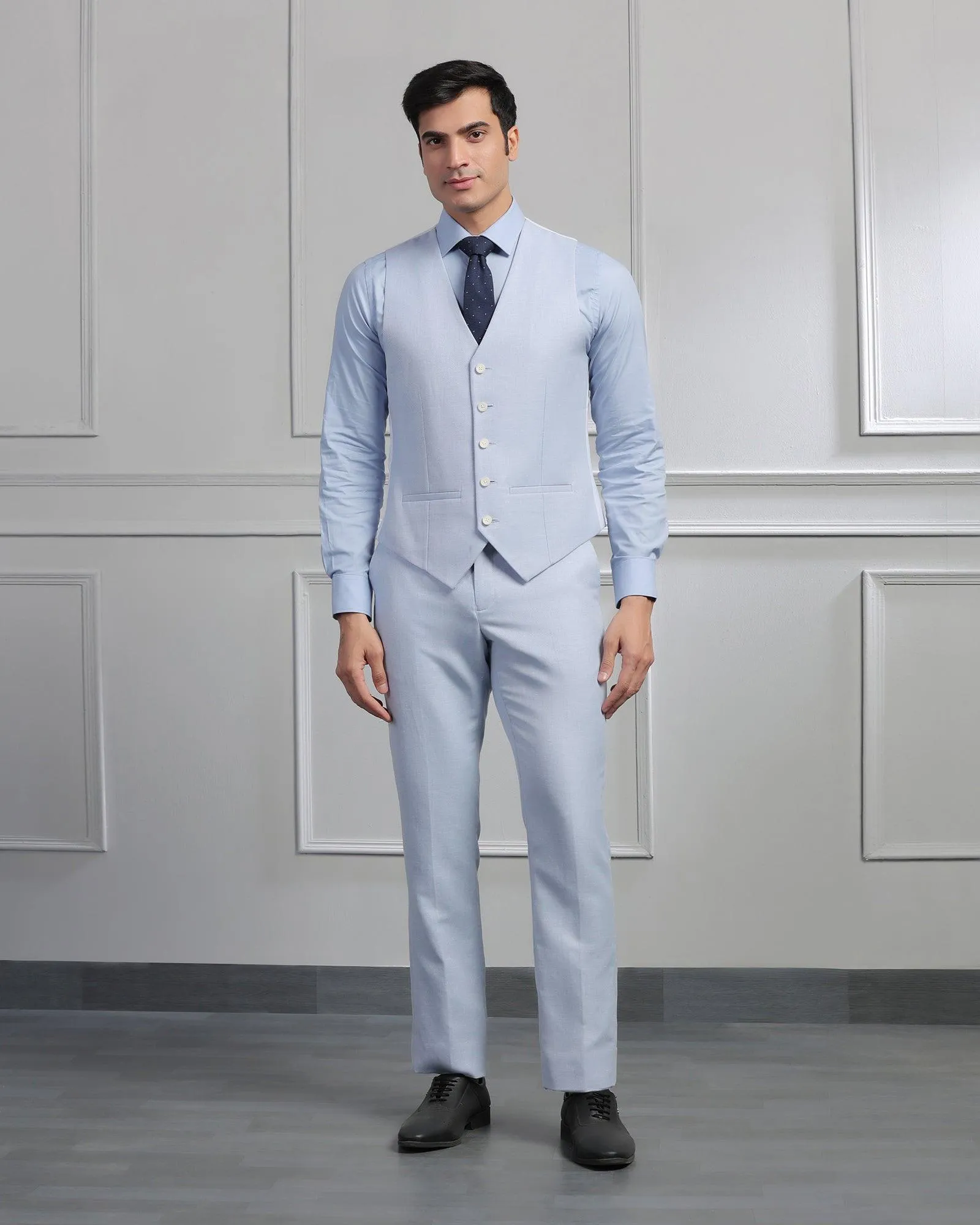 Linen Three Piece Light Blue Textured Formal Suit - Mineral