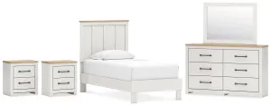 Linnocreek Twin Panel Bed with Mirrored Dresser and 2 Nightstands