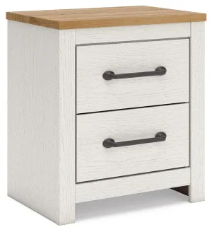 Linnocreek - White / Warm Brown - Two Drawer Night Stand