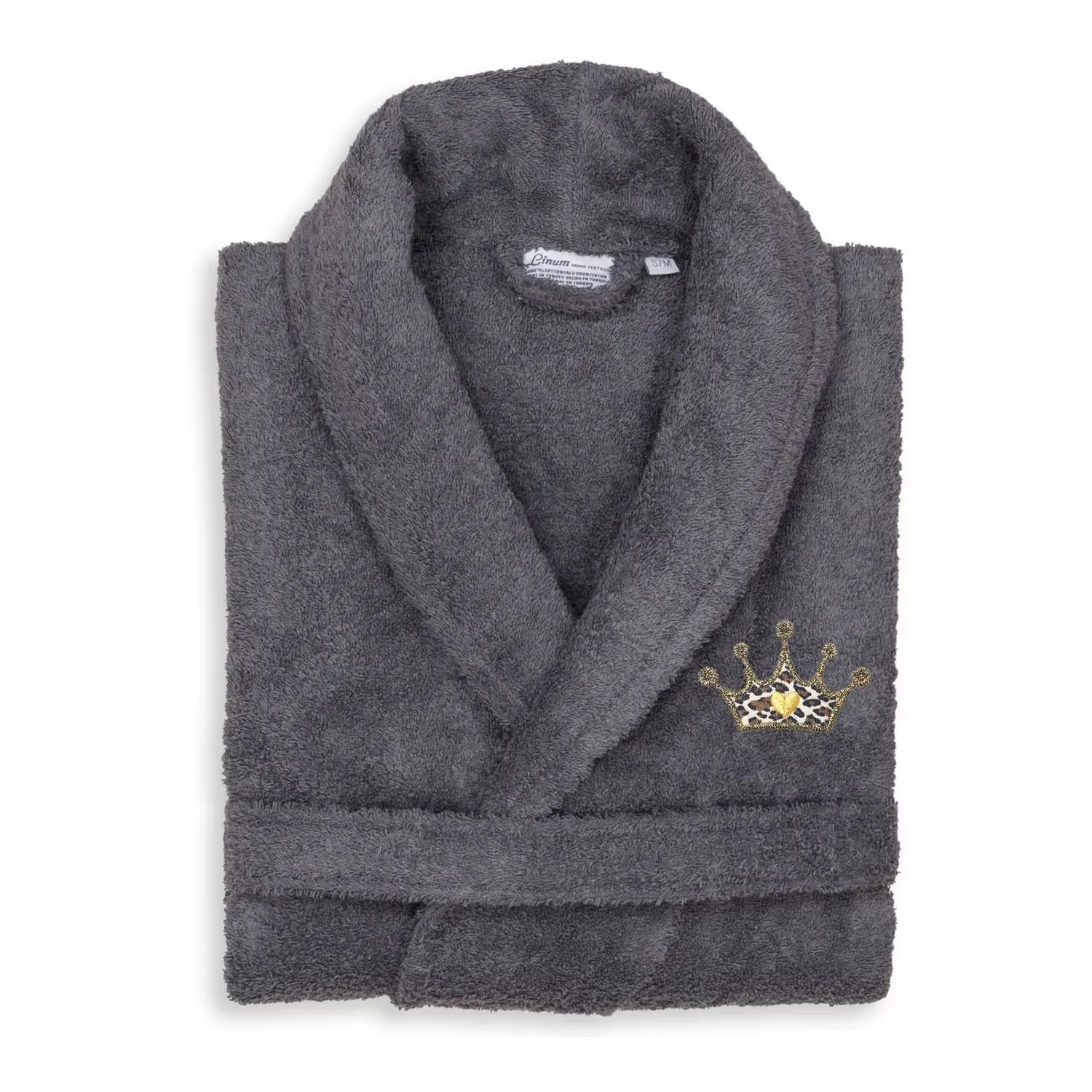 Linum Home Textiles Turkish Cotton Terry Bathrobe with Embroidery Linum Home Textiles grey