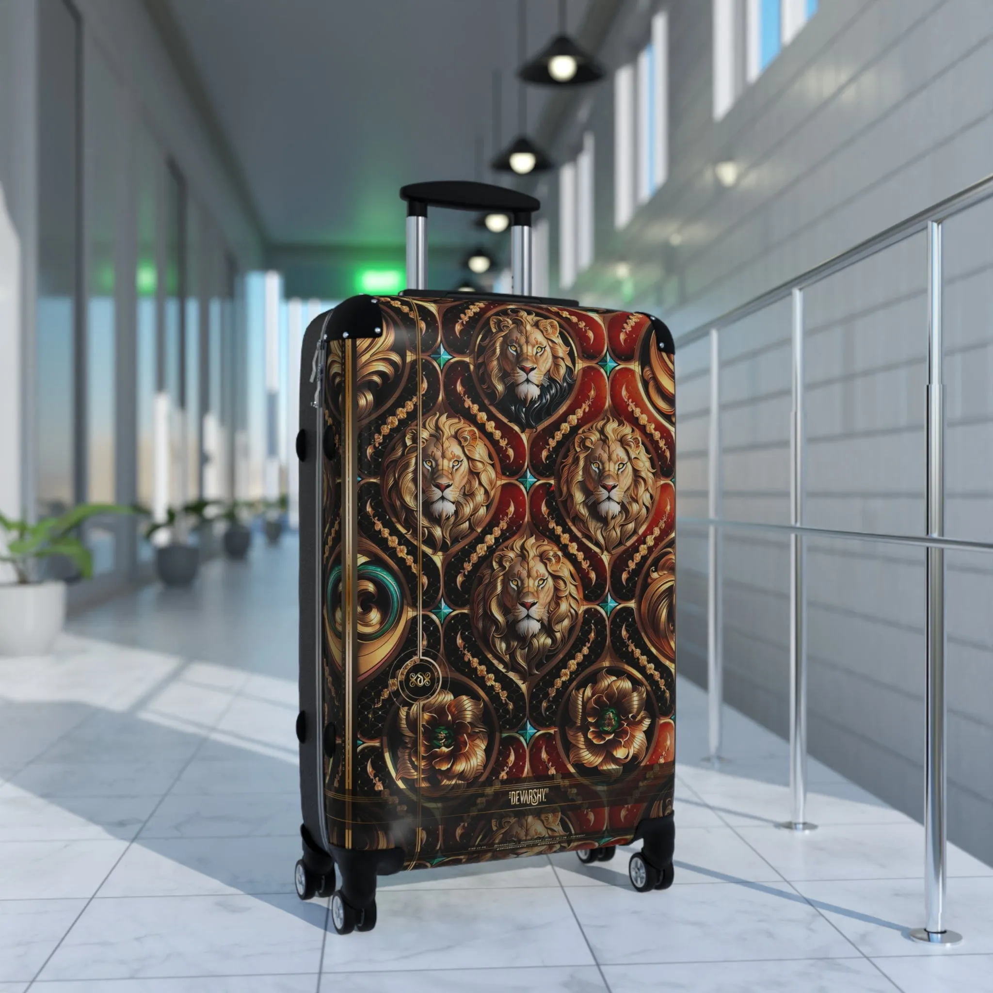 Lion Damask Suitcase Decorative Travel Luggage Premium Hard Shell Carry-on Suitcase Lion Print Suitcase | D20224A