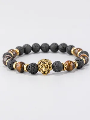 Lion Head Lava Decor Beaded Bracelet Boho Crafted Creative Beads Design Stretchy