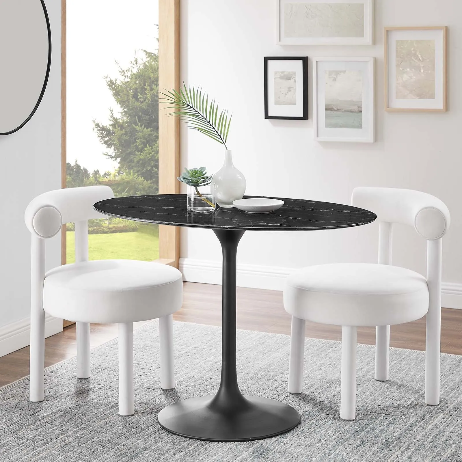 Lippa 42" Oval Artificial Marble Dining Table