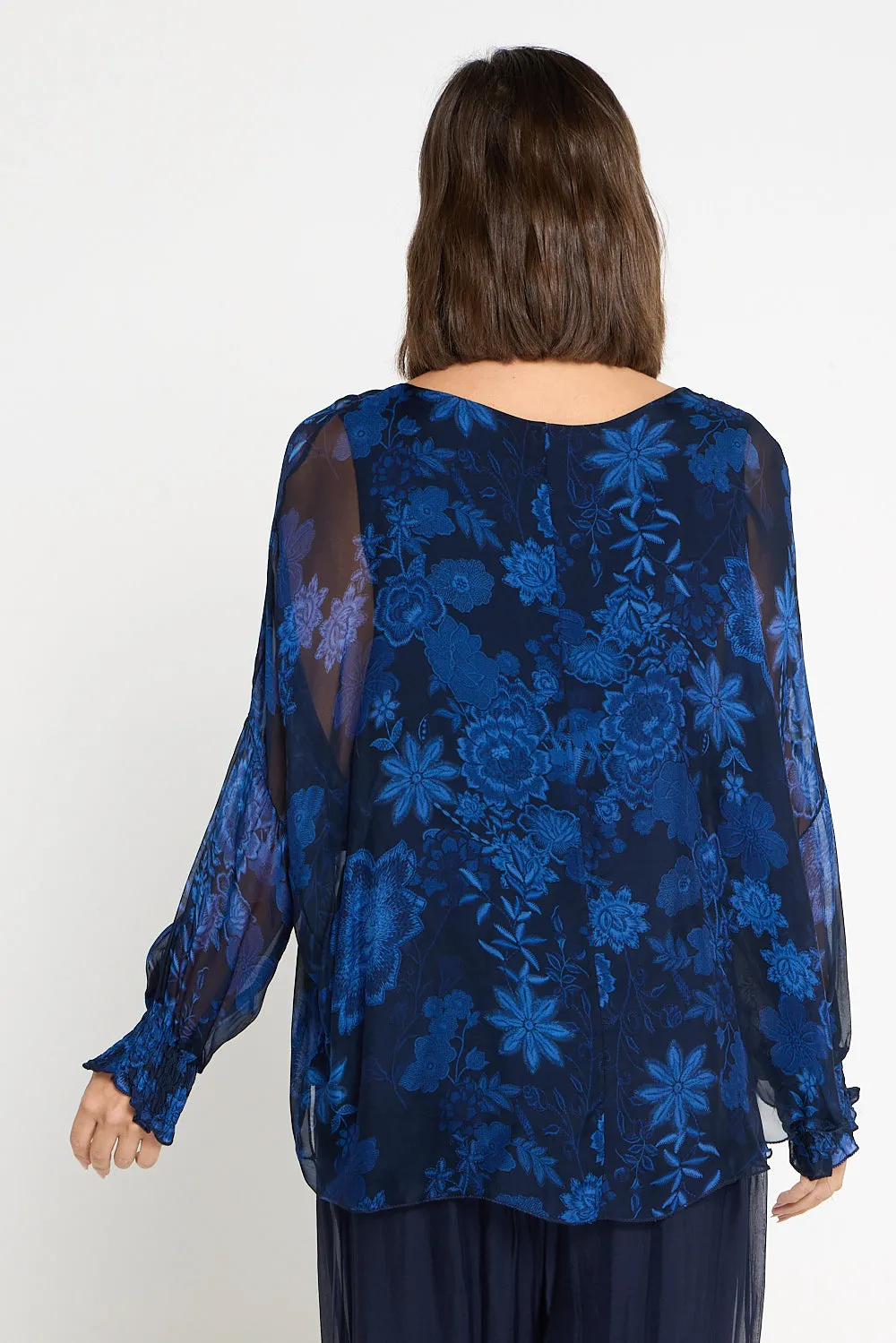 Lisette Long Sleeve Silk Top - Royal Jacobean