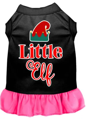 Little Elf Screen Print Dog Dress Black With Bright Pink Sm