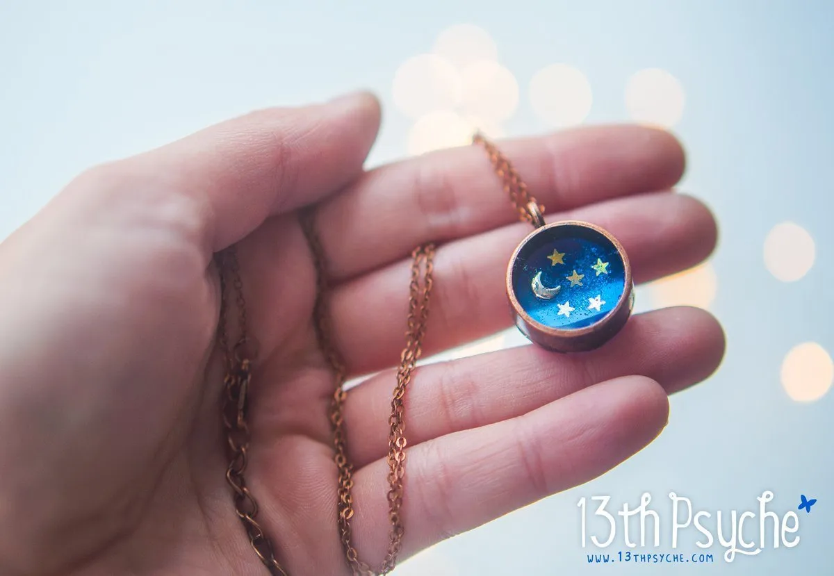 Little moon and stars resin cameo necklace