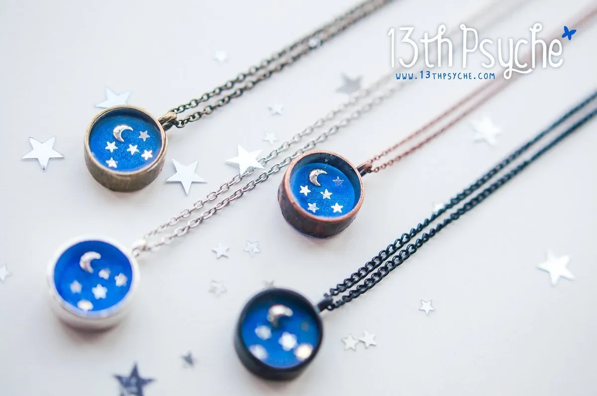 Little moon and stars resin cameo necklace