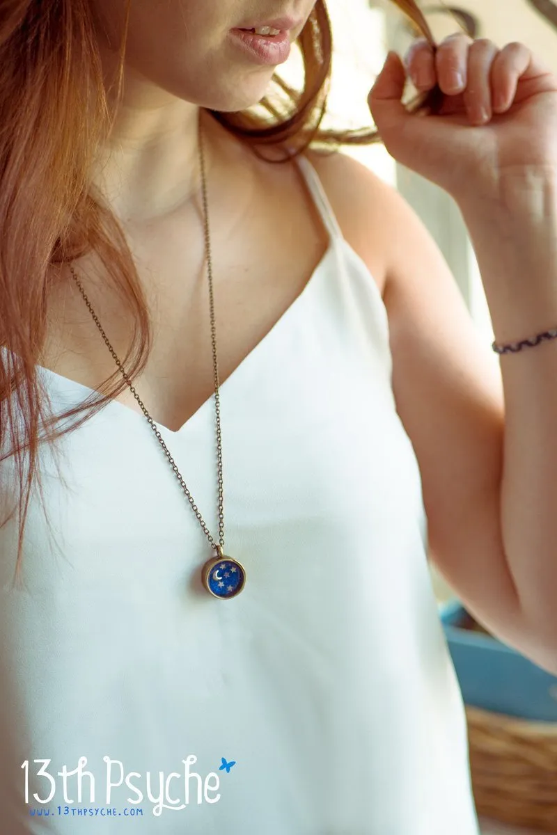 Little moon and stars resin cameo necklace