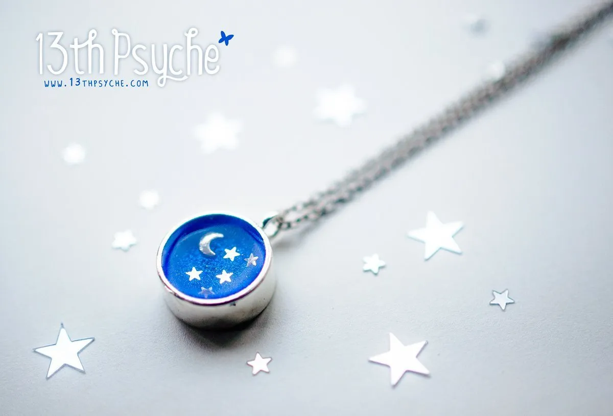 Little moon and stars resin cameo necklace