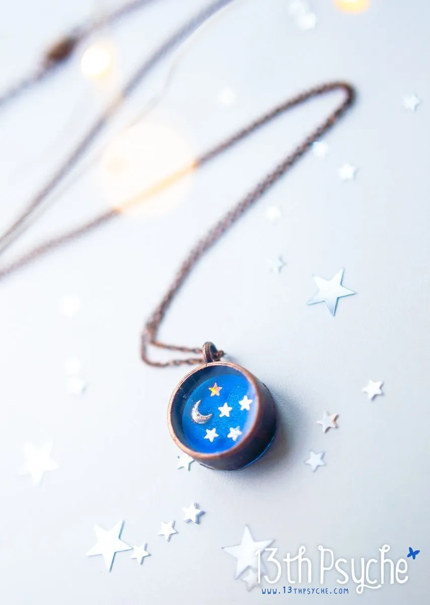 Little moon and stars resin cameo necklace