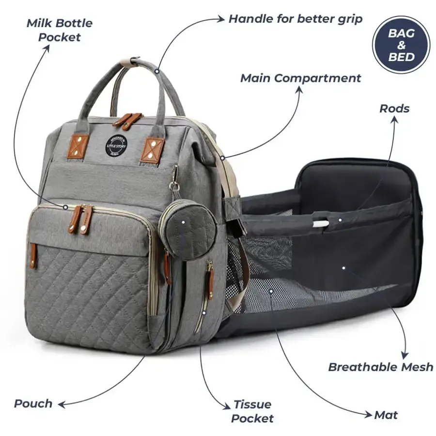 Little Story Diaper Bag with Pacifier Pouch (Grey)