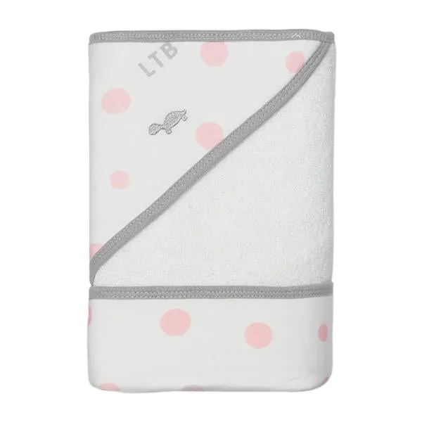 Little Turtle Baby - Hooded Towel - Pale Pink & Grey Spots