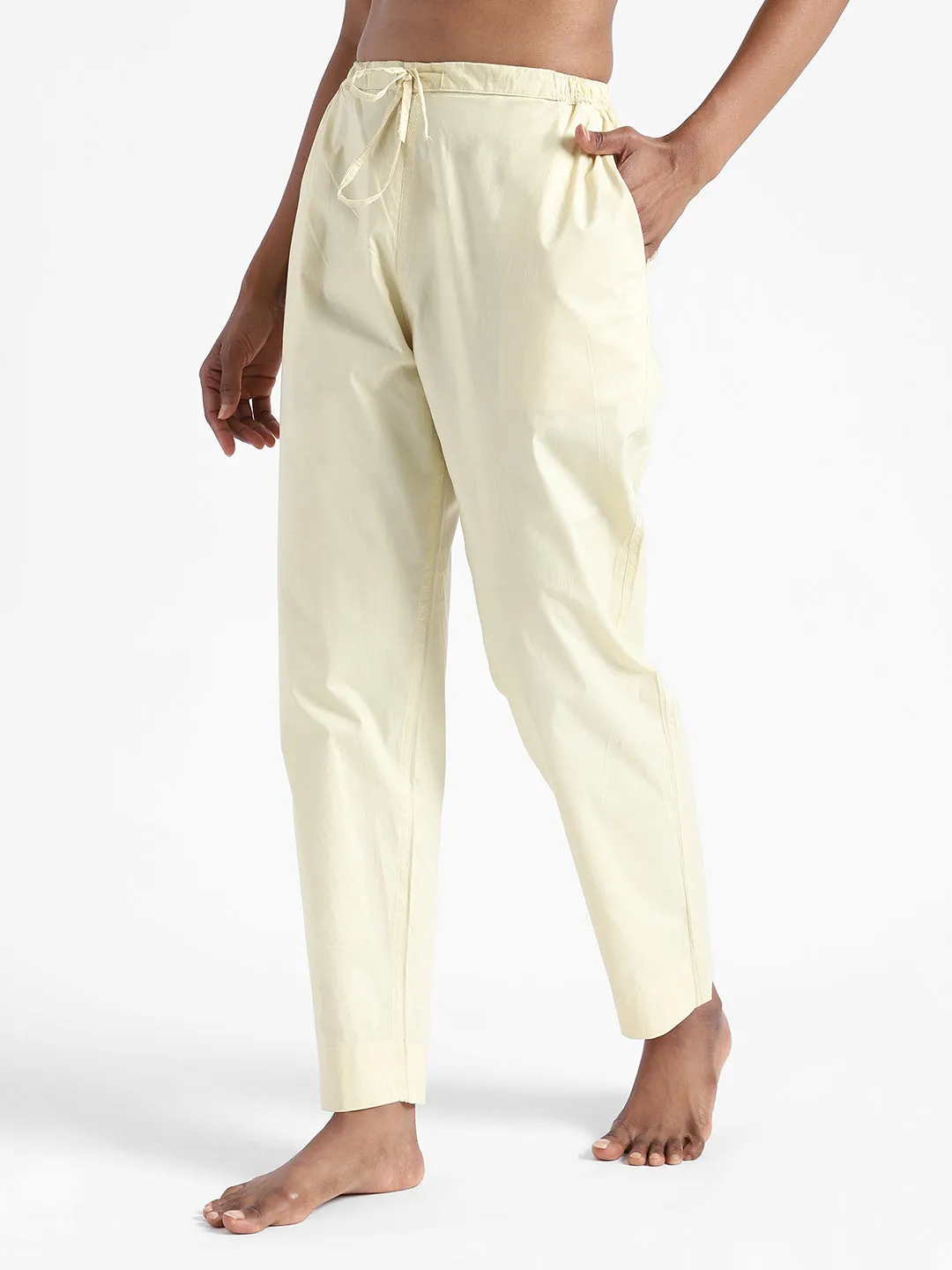 LivBio Women's Pants | Lemon Yellow | 100% Organic Cotton | Naturally Dyed Trousers | Slim Fit