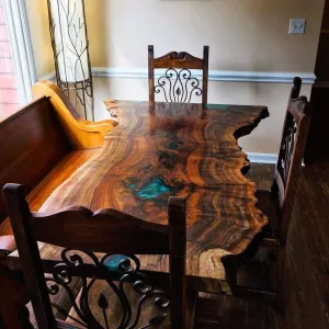 Live Edge Claro Walnut Burl Dining Table