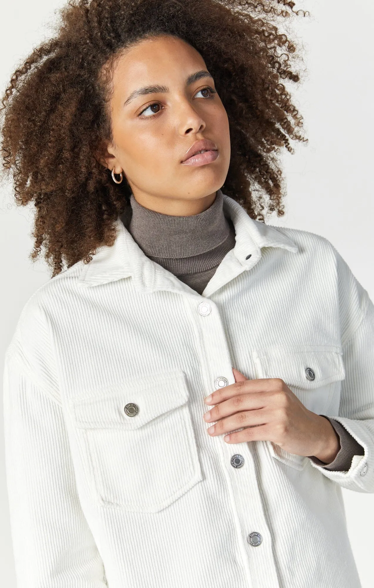 LIVIA OVERSIZED DENIM SHIRT IN OFF-WHITE CORD