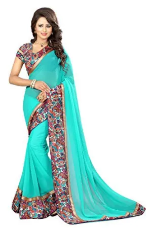 Livie Women's Georgette Sarees Party Wear/Fancy Georgette Sarees/Printed Georgette Sarees - Arctic Blue