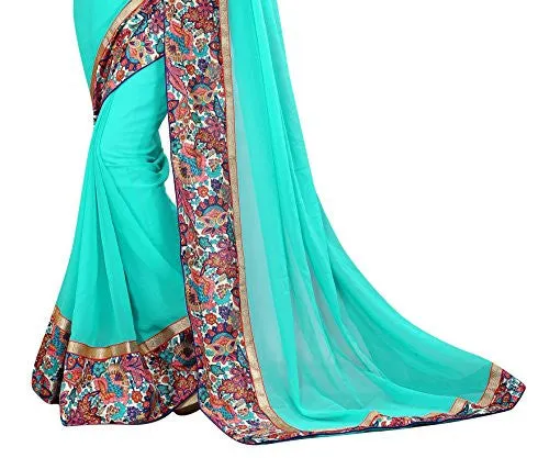 Livie Women's Georgette Sarees Party Wear/Fancy Georgette Sarees/Printed Georgette Sarees - Arctic Blue