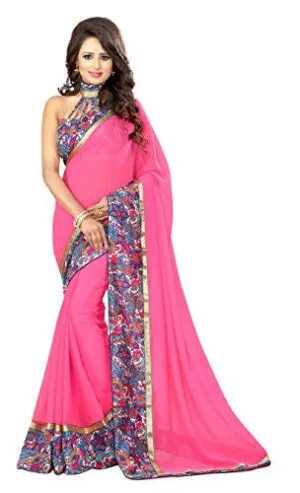 Livie Women's Georgette Sarees Party Wear/Fancy Georgette Sarees/Printed Georgette Sarees - Bubblegum Pink