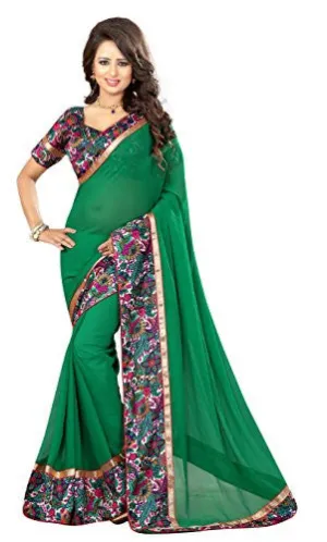 Livie Women's Georgette Sarees Party Wear/Fancy Georgette Sarees/Printed Georgette Sarees - Emerald Green