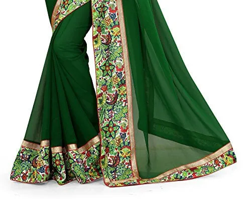 Livie Women's Georgette Sarees Party Wear/Fancy Georgette Sarees/Printed Georgette Sarees - Forest Green