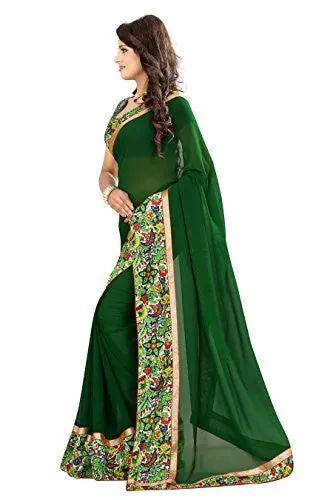 Livie Women's Georgette Sarees Party Wear/Fancy Georgette Sarees/Printed Georgette Sarees - Forest Green