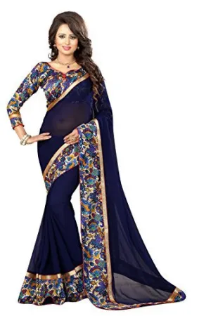 Livie Women's Georgette Sarees Party Wear/Fancy Georgette Sarees/Printed Georgette Sarees - Indigo Blue