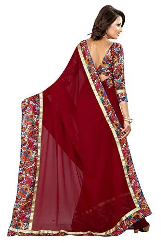 Livie Women's Georgette Sarees Party Wear/Fancy Georgette Sarees/Printed Georgette Sarees - Wine Red