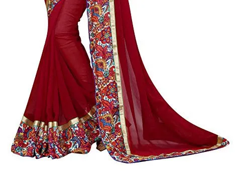 Livie Women's Georgette Sarees Party Wear/Fancy Georgette Sarees/Printed Georgette Sarees - Wine Red