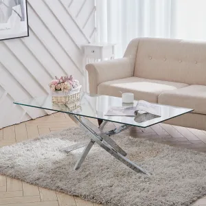 Living Room Coffee Table Glass Top End Table Modern Metal Frame Console Table