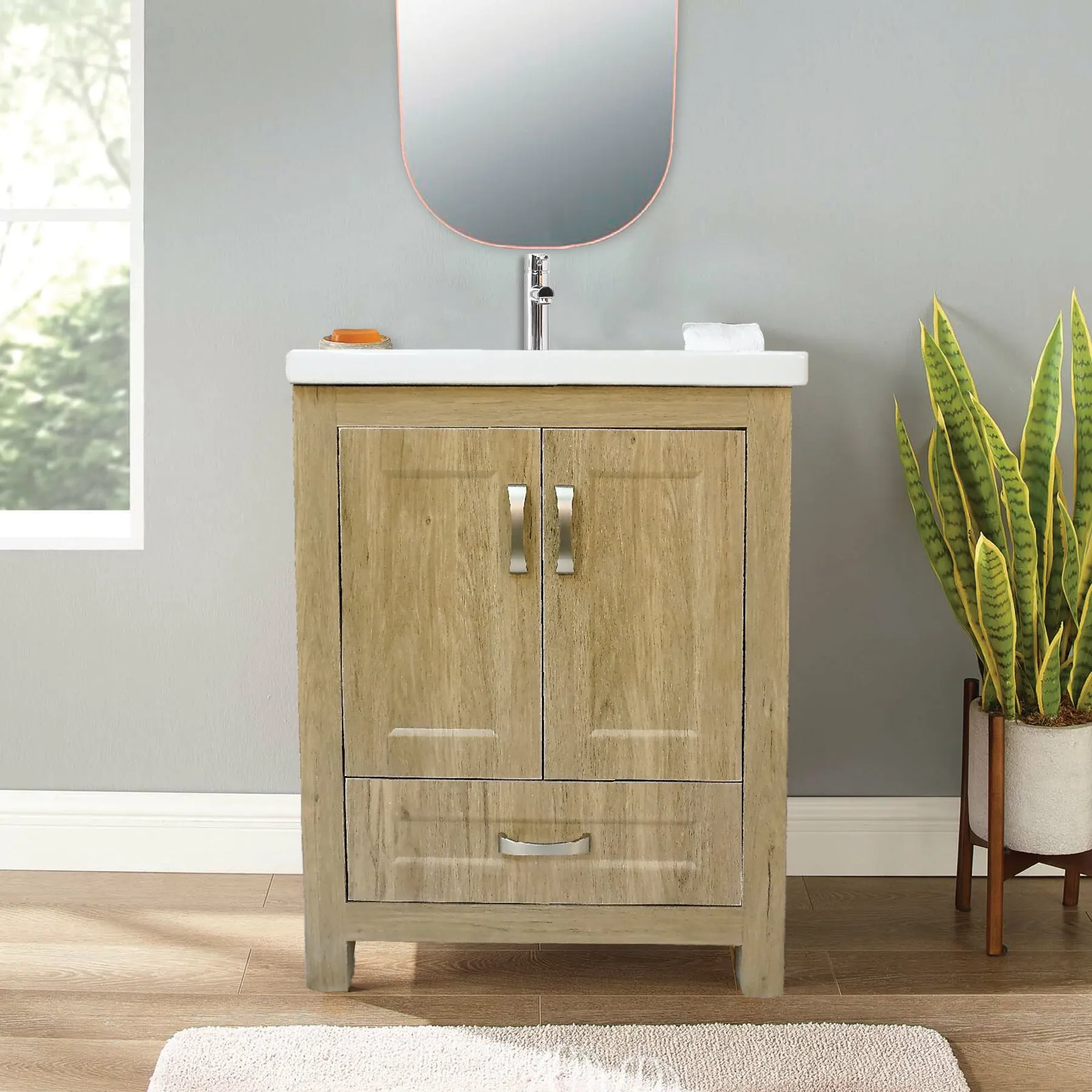 Livorno 24" W x 19" D x 33" H Vanity With Ceramic Vanity Top in Woodgrain Finish