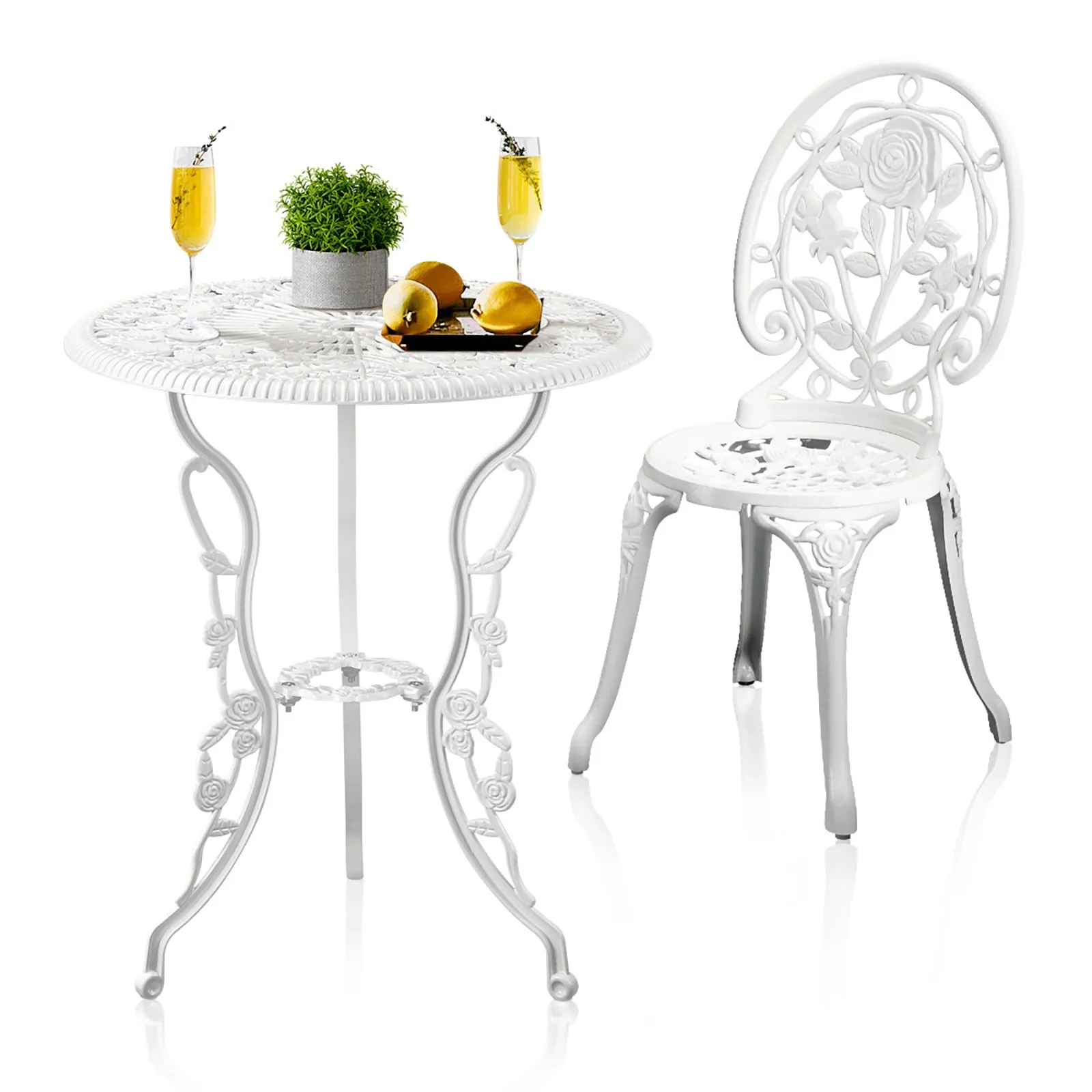 Livsip Outdoor Setting 3 Piece Bistro Chairs Table Set Cast Aluminum Patio Rose