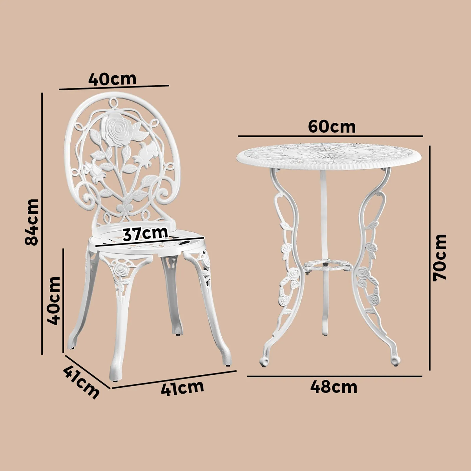 Livsip Outdoor Setting 3 Piece Bistro Chairs Table Set Cast Aluminum Patio Rose